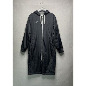 Speedo Swim Parka Fleece Lined Full Length Zip Hooded Black Gray Adult Small